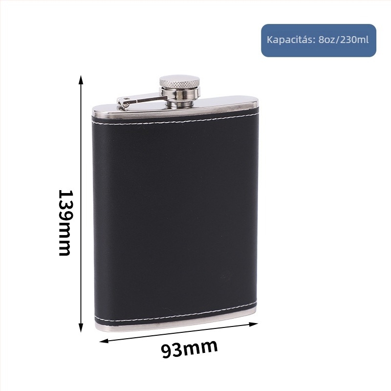 Bőrrel bevont rozsdamentes acél italflakon, 5-9 oz, hordozható, lapos dizájn