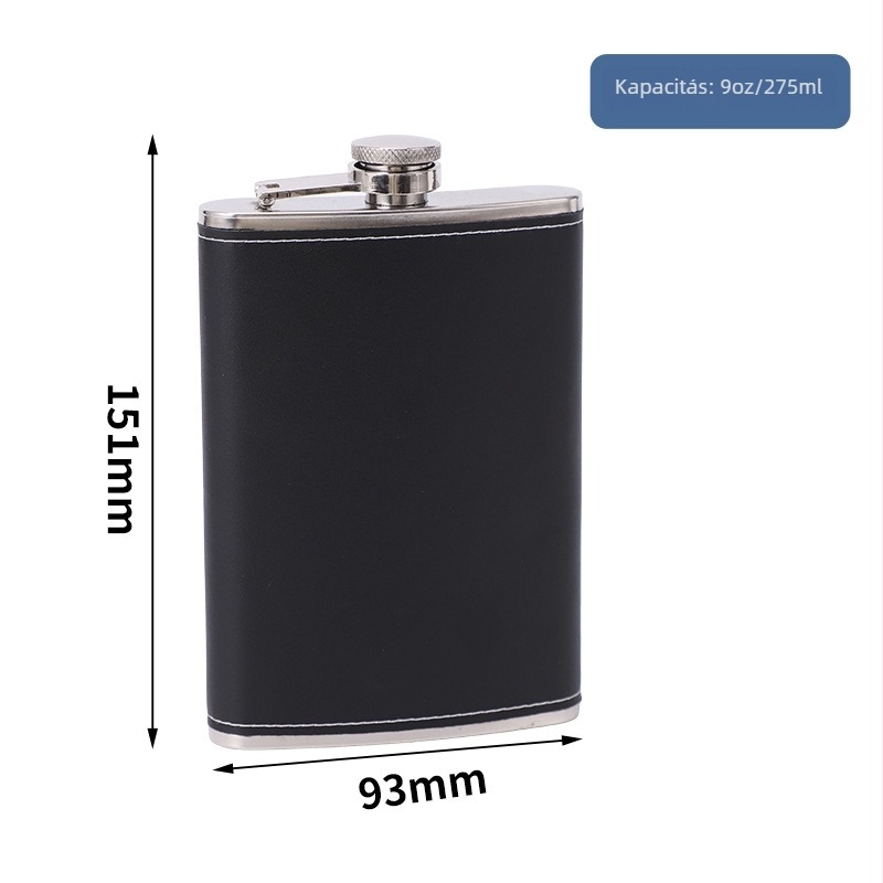 Bőrrel bevont rozsdamentes acél italflakon, 5-9 oz, hordozható, lapos dizájn
