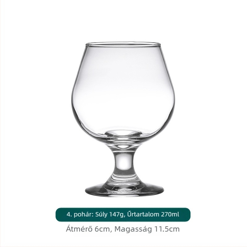Rövid lábú brandy pohár, vörös- és whiskypohár, üvegpohár nagy hasú dizájnnal, 301–400 ml
