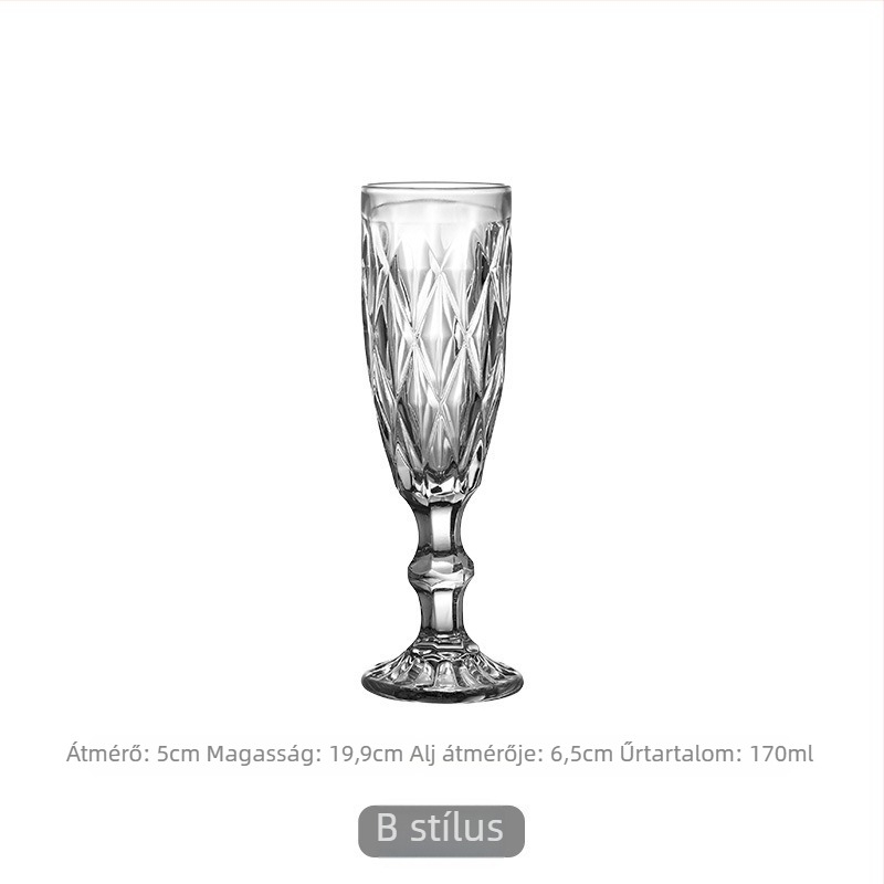 Francia stílusú elegáns üvegpohár, gyémántvágott mintával, vintage vörösboros pohár, európai retro stílusú hotel dizájn