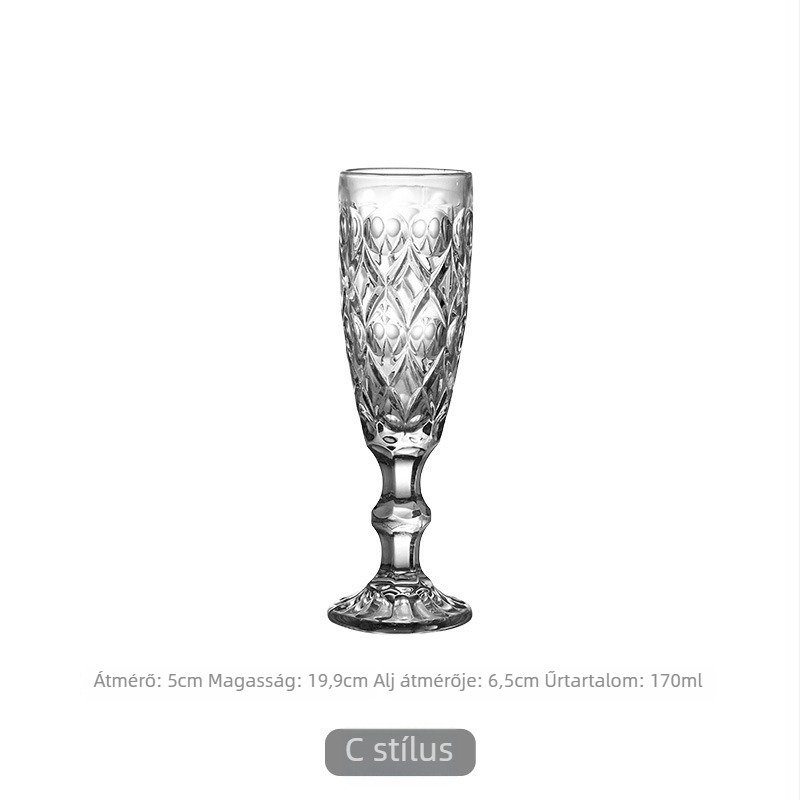 Francia stílusú elegáns üvegpohár, gyémántvágott mintával, vintage vörösboros pohár, európai retro stílusú hotel dizájn