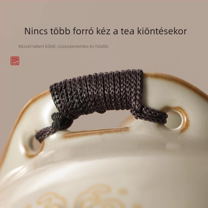 Ru Kiln teáskészlet teáskannával és két csészével, kerámia, Ice Crack máz, ajándék doboz, modern letisztult stílus, 1–2 személyre
