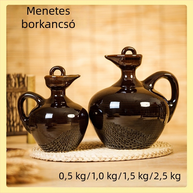 Ősi stílusú kerámia boros kanna fedéllel, hagyományos terrakotta boros tartály, boros üveg, 1 jin, 2 jin, 3 jin, 5 jin