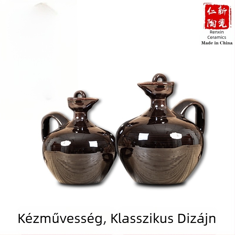 Ősi stílusú kerámia boros kanna fedéllel, hagyományos terrakotta boros tartály, boros üveg, 1 jin, 2 jin, 3 jin, 5 jin