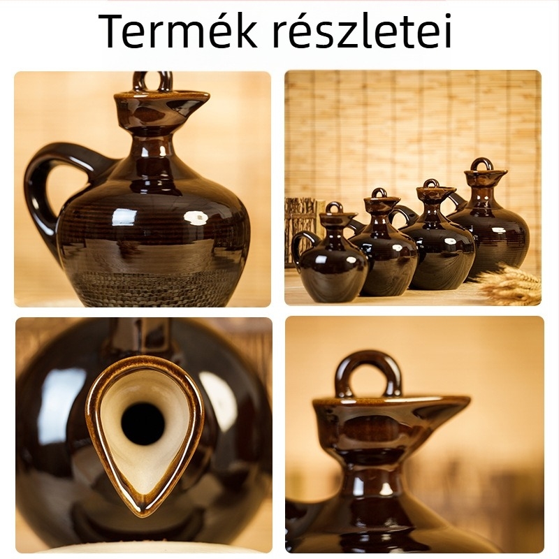 Ősi stílusú kerámia boros kanna fedéllel, hagyományos terrakotta boros tartály, boros üveg, 1 jin, 2 jin, 3 jin, 5 jin