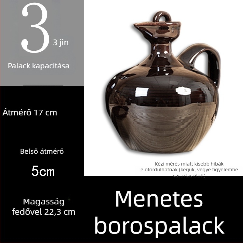 Ősi stílusú kerámia boros kanna fedéllel, hagyományos terrakotta boros tartály, boros üveg, 1 jin, 2 jin, 3 jin, 5 jin