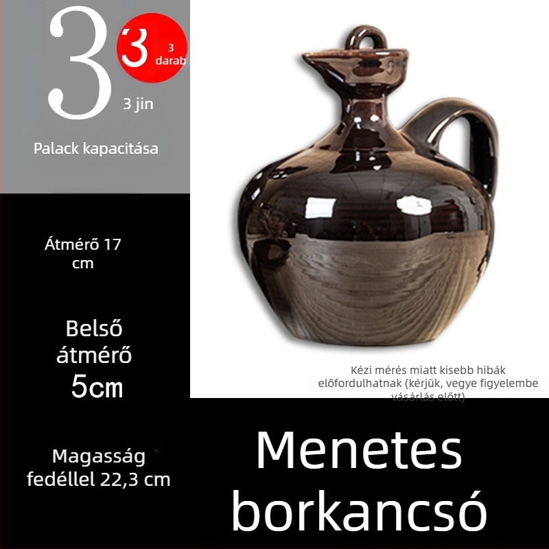 Ősi stílusú kerámia boros kanna fedéllel, hagyományos terrakotta boros tartály, boros üveg, 1 jin, 2 jin, 3 jin, 5 jin