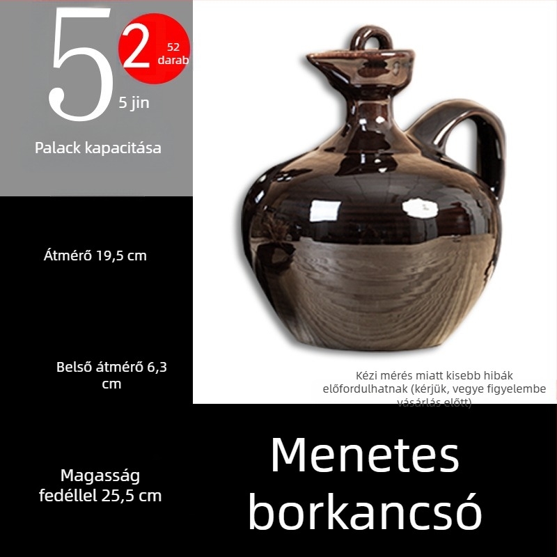 Ősi stílusú kerámia boros kanna fedéllel, hagyományos terrakotta boros tartály, boros üveg, 1 jin, 2 jin, 3 jin, 5 jin