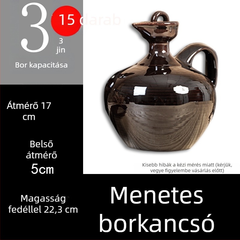 Ősi stílusú kerámia boros kanna fedéllel, hagyományos terrakotta boros tartály, boros üveg, 1 jin, 2 jin, 3 jin, 5 jin