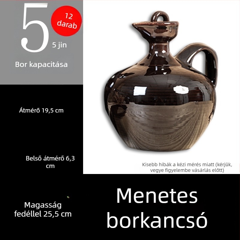 Ősi stílusú kerámia boros kanna fedéllel, hagyományos terrakotta boros tartály, boros üveg, 1 jin, 2 jin, 3 jin, 5 jin