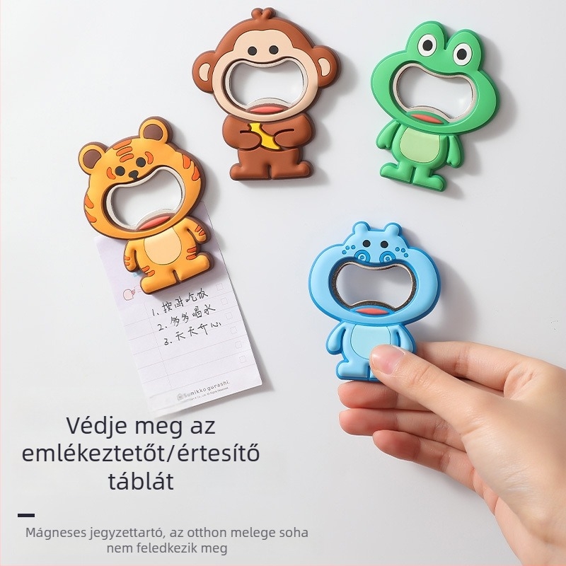 Állat alakú hűtőmágnes kreatív üvegnyitóval, 2 az 1-ben sörnyitó és mágneses jegyzetek, puha gumi anyag