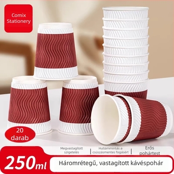 Qixin egyszer használatos szigetelt, vastagított papírpohár dupla falú kialakítással kávéhoz vagy teához, 201–300 ml, mikrohullámú sütőben használható