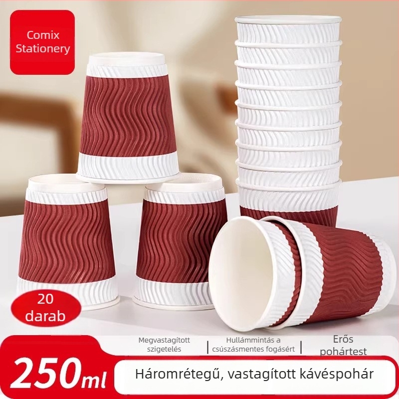 Qixin egyszer használatos szigetelt, vastagított papírpohár dupla falú kialakítással kávéhoz vagy teához, 201–300 ml, mikrohullámú sütőben használható