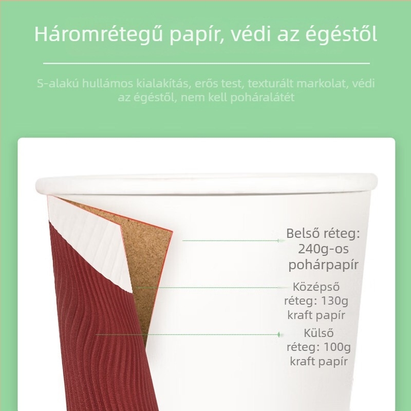 Qixin egyszer használatos szigetelt, vastagított papírpohár dupla falú kialakítással kávéhoz vagy teához, 201–300 ml, mikrohullámú sütőben használható