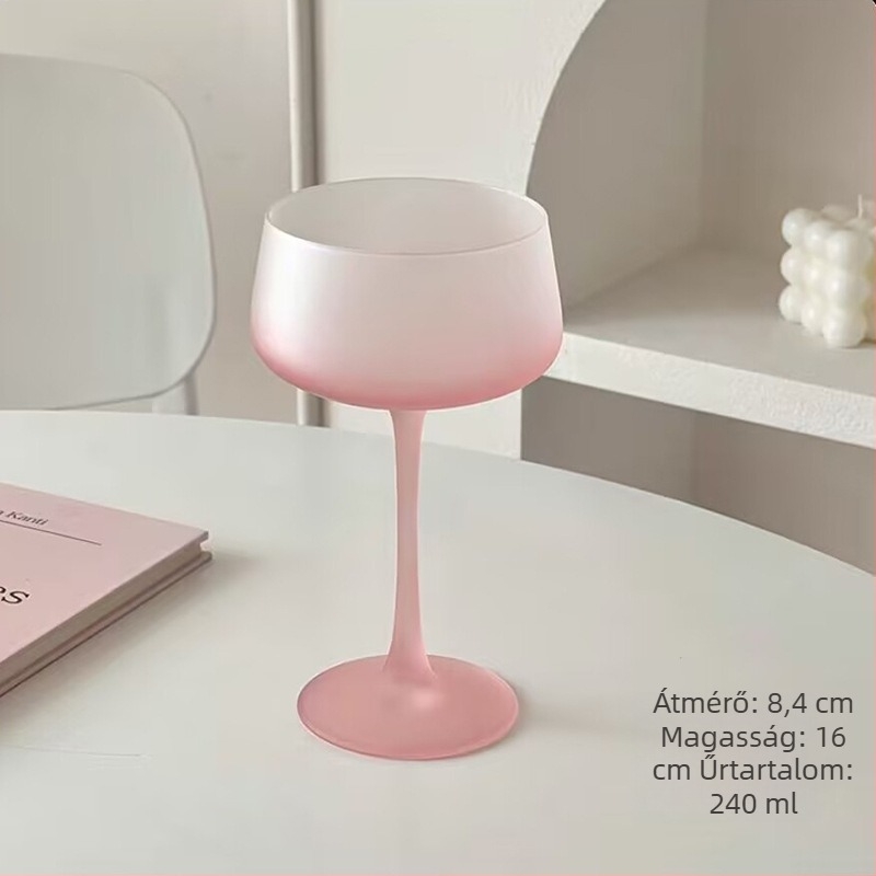 Rózsaszín kristály magas lábú martini pohár, francia stílus, otthoni használatra