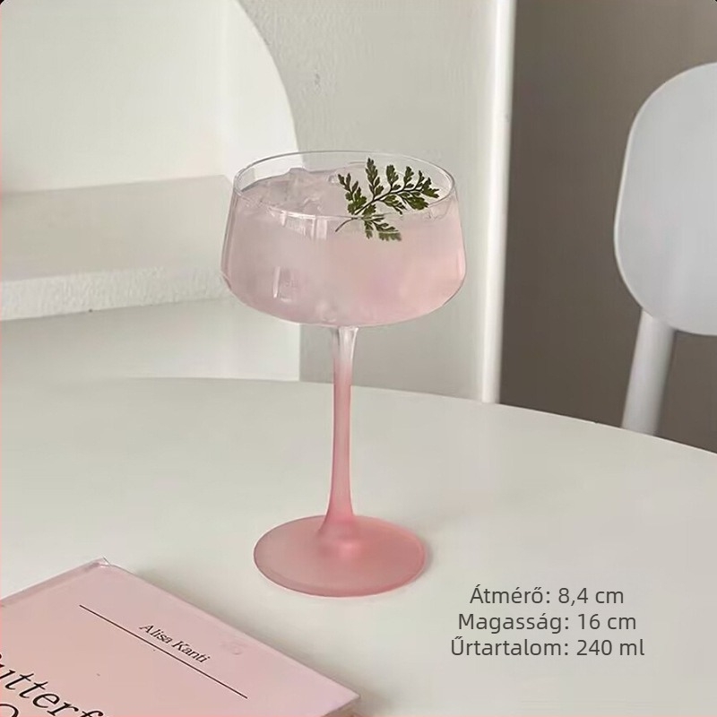 Rózsaszín kristály magas lábú martini pohár, francia stílus, otthoni használatra