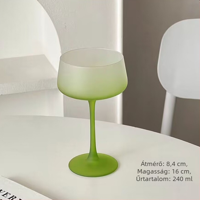Rózsaszín kristály magas lábú martini pohár, francia stílus, otthoni használatra