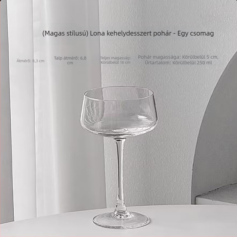 Rózsaszín kristály magas lábú martini pohár, francia stílus, otthoni használatra