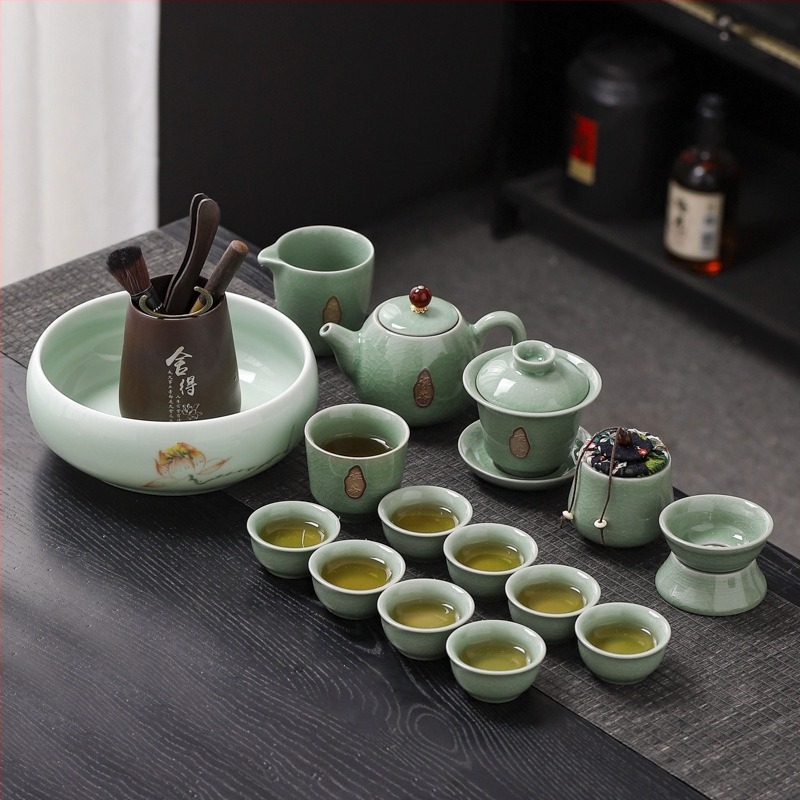 Ge Kiln Crackle-Glaze Kung Fu Tea Set – Magas minőségű porcelán teáskészlet teáskannával és teás tárolóval ajándék dobozban