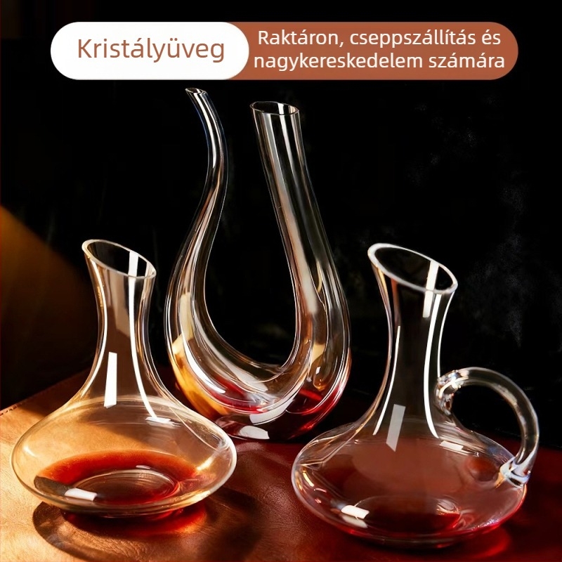 Vörösbor-dekanter kristályüvegből, 1000 ml kapacitású, otthoni használatra és elegáns éttermekbe.