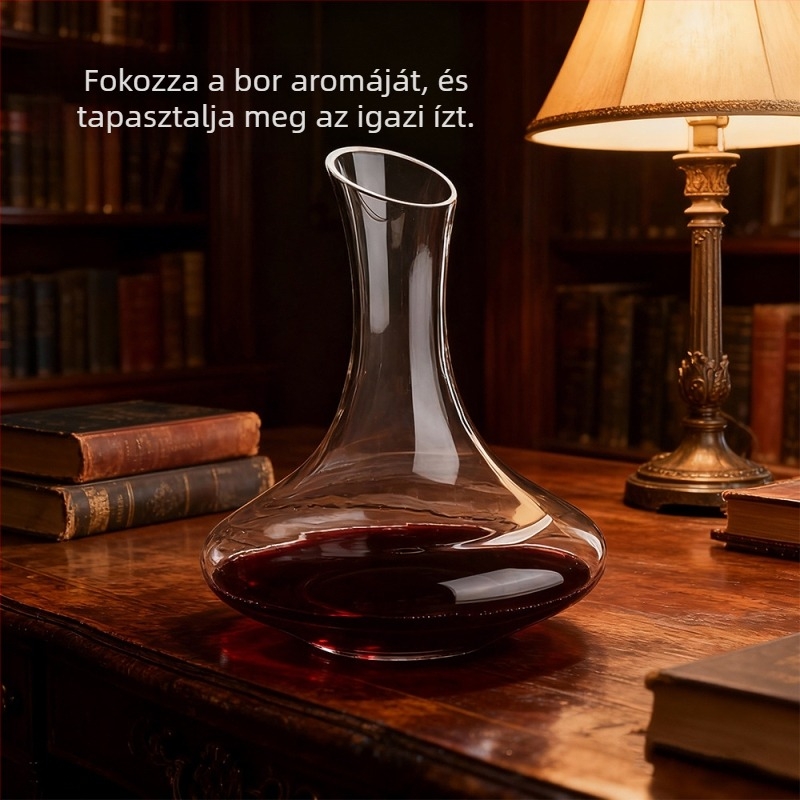 Vörösbor-dekanter kristályüvegből, 1000 ml kapacitású, otthoni használatra és elegáns éttermekbe.