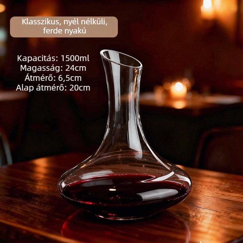 Vörösbor-dekanter kristályüvegből, 1000 ml kapacitású, otthoni használatra és elegáns éttermekbe.