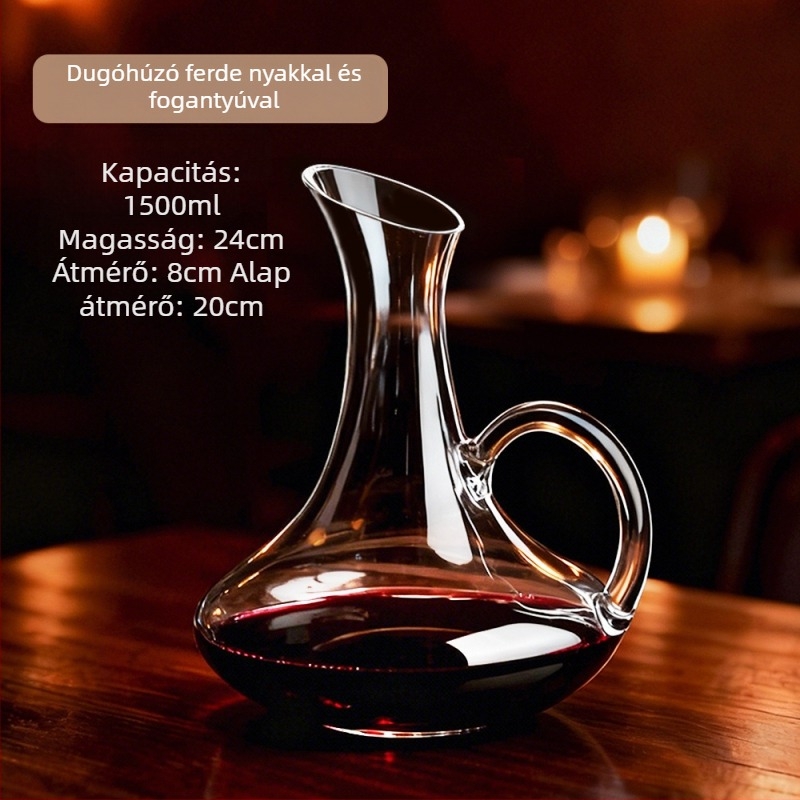 Vörösbor-dekanter kristályüvegből, 1000 ml kapacitású, otthoni használatra és elegáns éttermekbe.