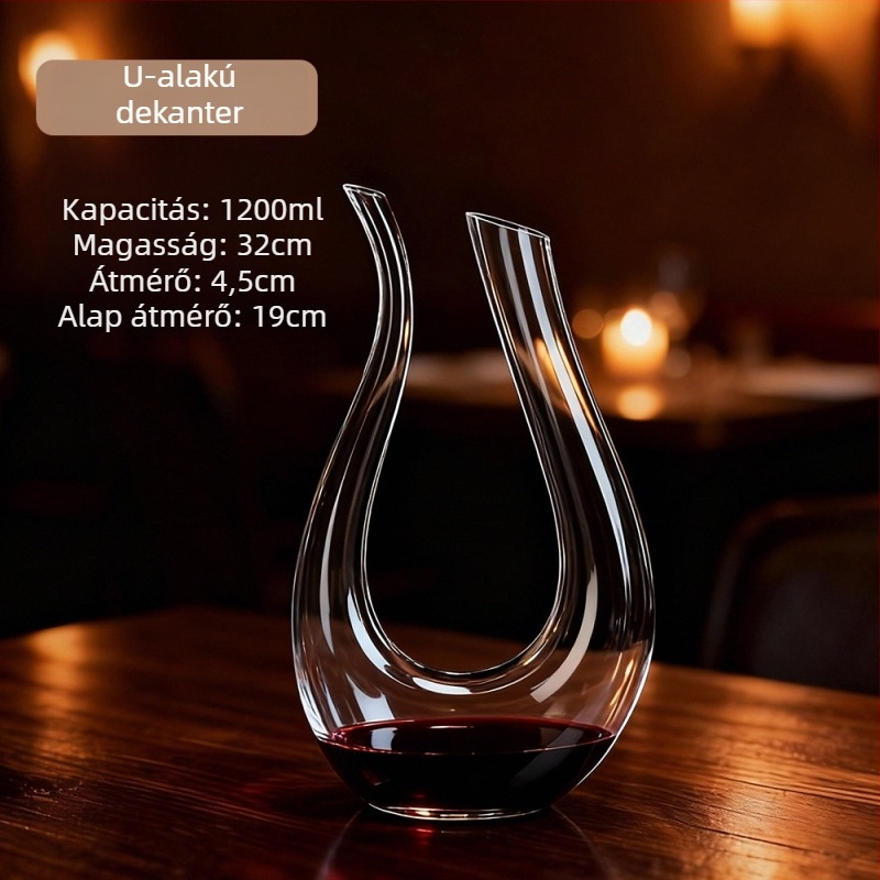 Vörösbor-dekanter kristályüvegből, 1000 ml kapacitású, otthoni használatra és elegáns éttermekbe.