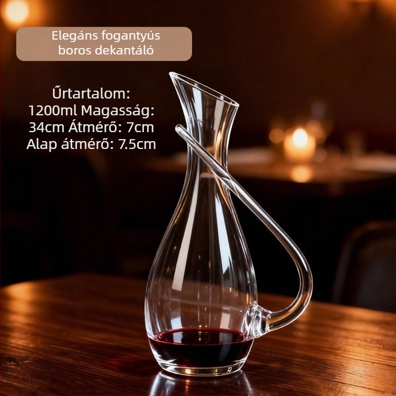 Vörösbor-dekanter kristályüvegből, 1000 ml kapacitású, otthoni használatra és elegáns éttermekbe.