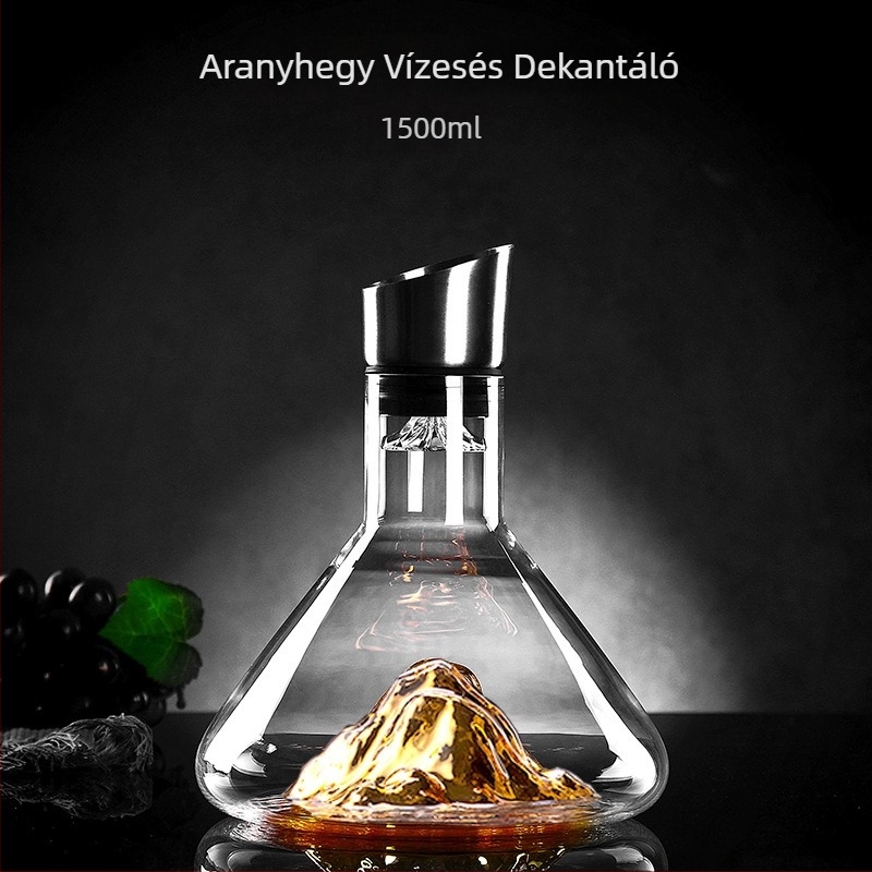 Vízesés-stílusú boros dekantőr fedővel, ólommentes üveg