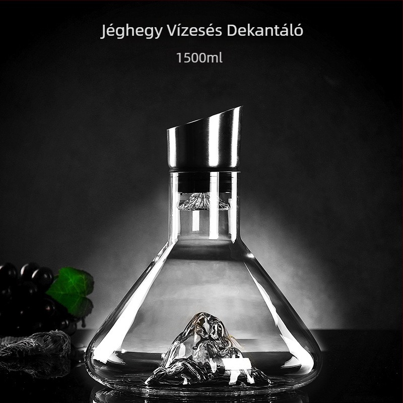Vízesés-stílusú boros dekantőr fedővel, ólommentes üveg