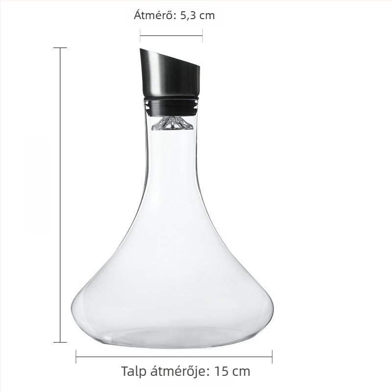 Vízesés-stílusú boros dekantőr fedővel, ólommentes üveg