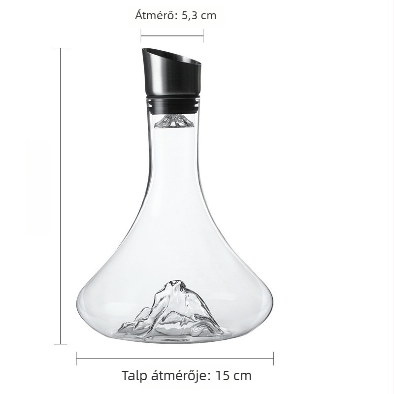 Vízesés-stílusú boros dekantőr fedővel, ólommentes üveg