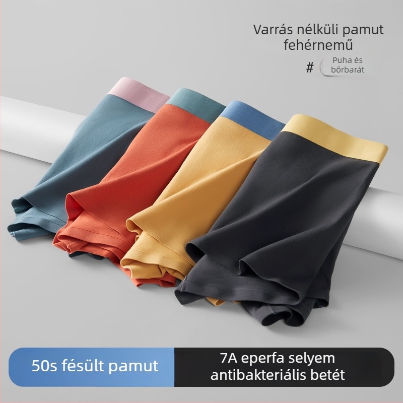 Férfi varrat nélküli pamut alsónadrág, légáteresztő, antibakteriális, színblokkokkal tervezve