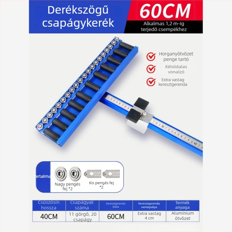 T-alakú csempe tolóeszköz csapágyas görgővel és csigával kerámia csempekre, padlólapokra és kőlemezekre
