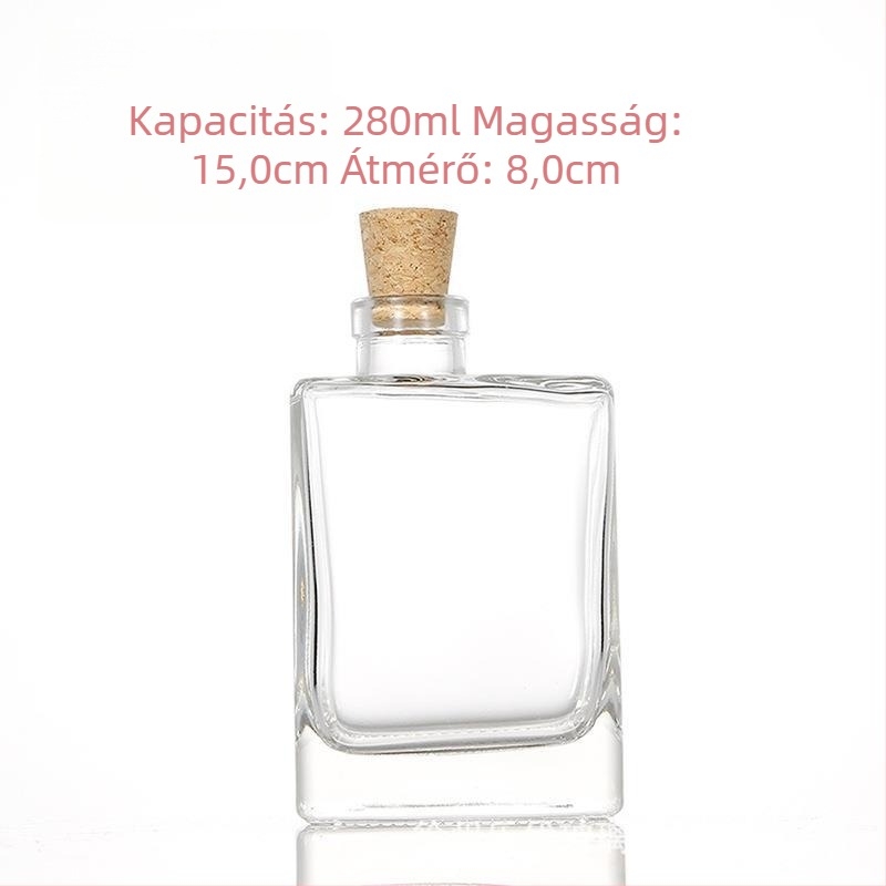 Négyzet alakú üveg italokhoz, 280 ml – átlátszó, lapos dizájnú üveg gyümölcsléhez, tejteához és egyéb italokhoz, csavaros kupakkal (ezüst/fekete/arany)
