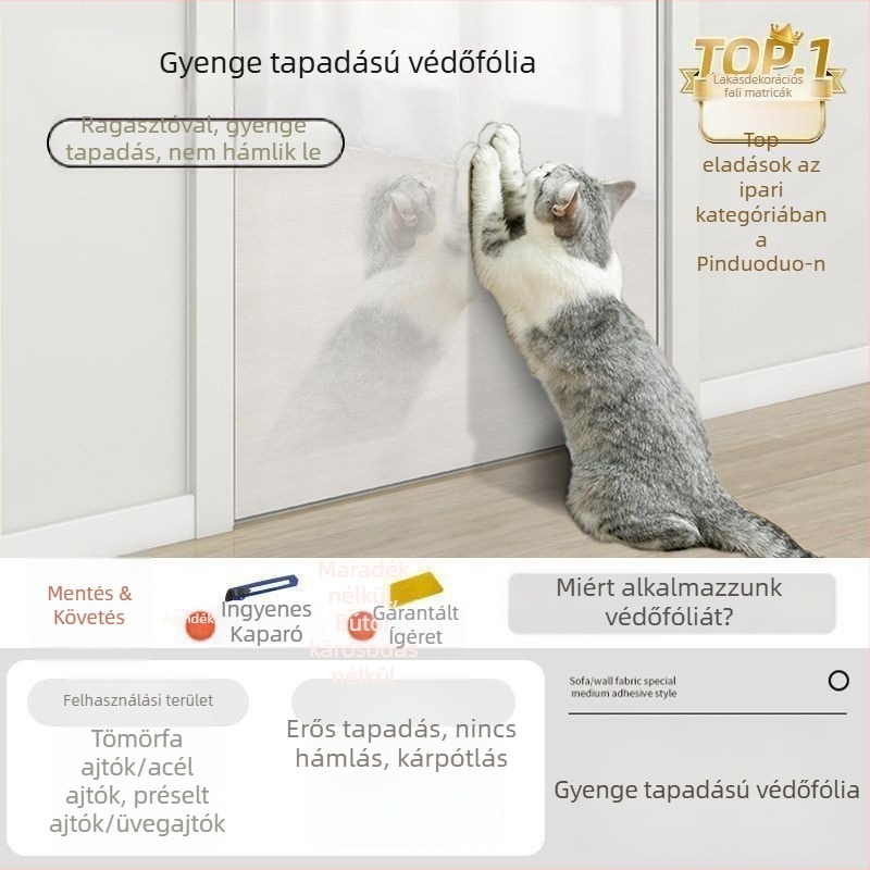 Átlátszó kanapé szélső védő, macska karmolás elleni, PVC anyag