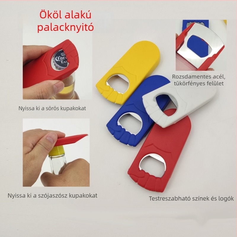 Ököl alakú üveg- és konzervnyitó, tükrös felülettel, sörhöz és szódához, szójaszósz kupak nyitó, logó nyomtatás lehetséges