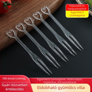 Egyszer használatos gyümölcsvillák, egyedi csomagolásban, átlátszó műanyag desszerthasználati eszközökkel torta- és gyümölcs szúrókkal