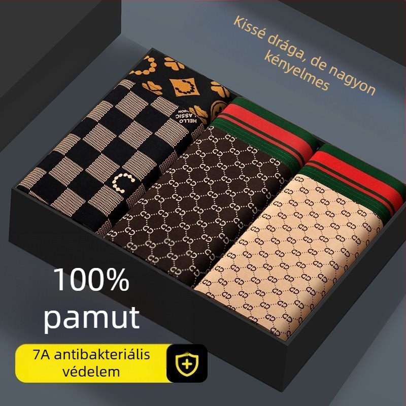 Férfi alsónemű grafénnel, pamutból, lélegző és antibakteriális, nagyméretű, színblokkokkal és geometrikus mintákkal