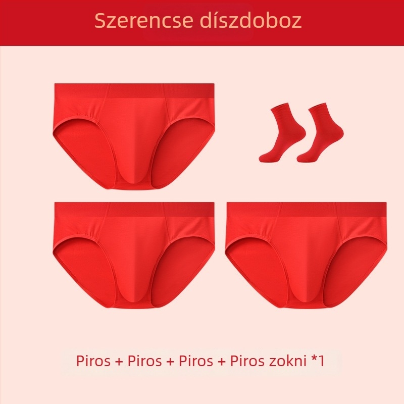 Férfi modal alsónemű, lélegző és kényelmes, élénk piros színben, zodiákus év motívummal