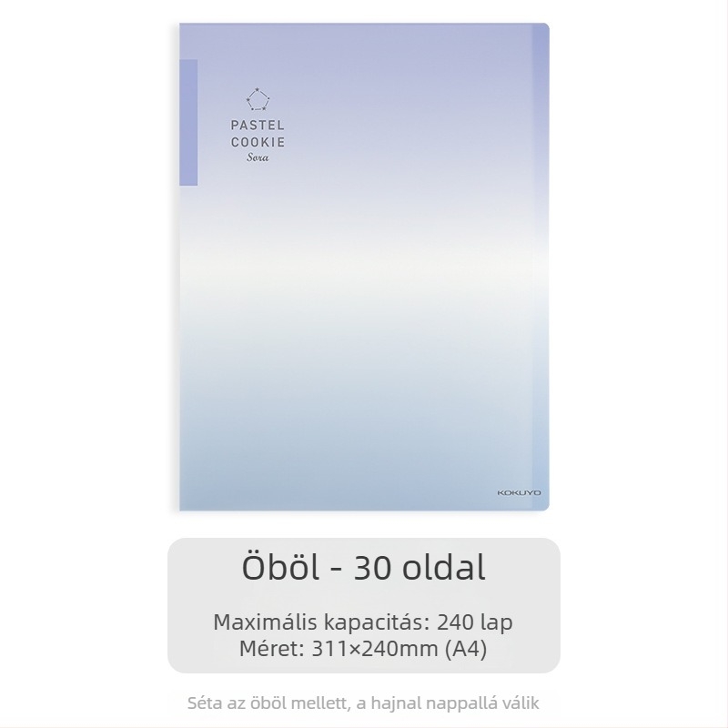 Kokuyo átlátszó dokumentumtartó gradientkék, A4/A3, összecsukható, 20/30/40 oldalas kapacitás
