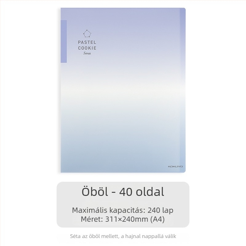 Kokuyo átlátszó dokumentumtartó gradientkék, A4/A3, összecsukható, 20/30/40 oldalas kapacitás