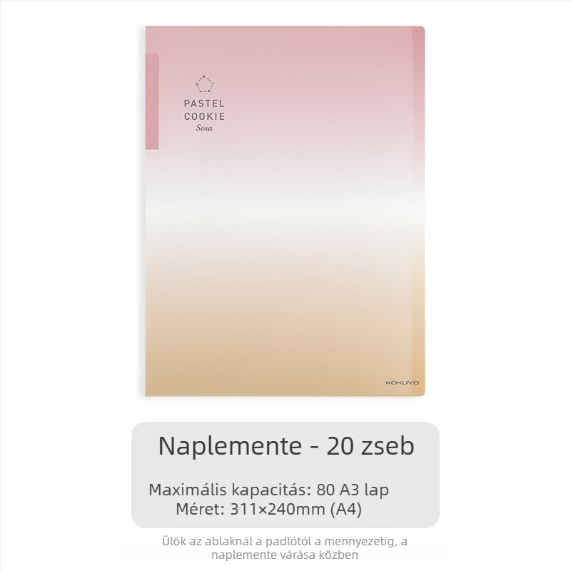 Kokuyo átlátszó dokumentumtartó gradientkék, A4/A3, összecsukható, 20/30/40 oldalas kapacitás