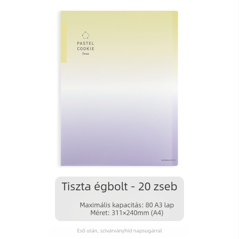 Kokuyo átlátszó dokumentumtartó gradientkék, A4/A3, összecsukható, 20/30/40 oldalas kapacitás