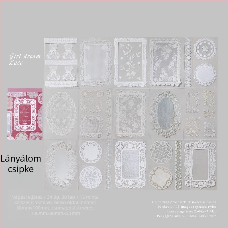 Sugar Poetry PET Csipkés matricák – Csipke Múzeum, retro stílusú napló DIY kollázs matricák