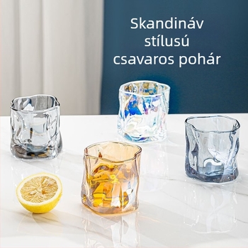 Hőálló üvegpohár szokatlan formával, fogantyú nélkül, italokhoz (sör, whisky és bor)