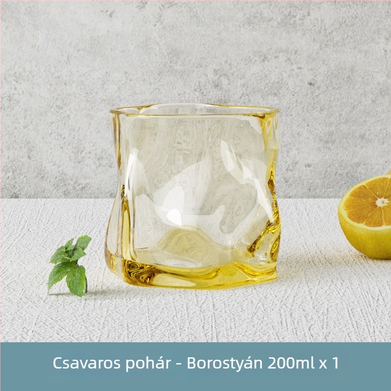 Hőálló üvegpohár szokatlan formával, fogantyú nélkül, italokhoz (sör, whisky és bor)