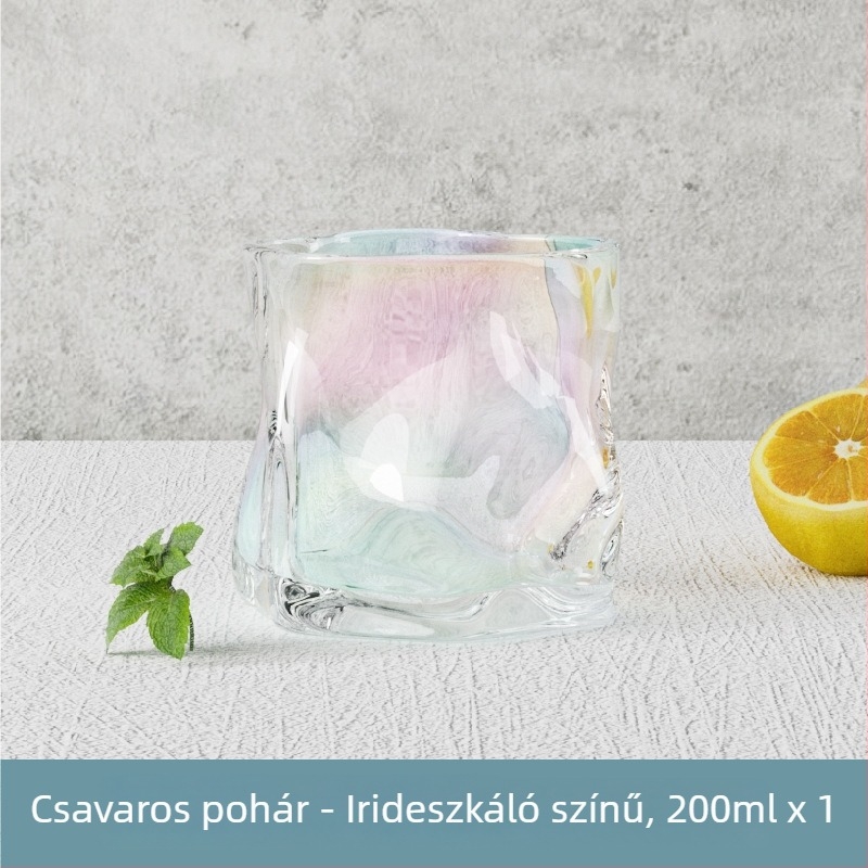 Hőálló üvegpohár szokatlan formával, fogantyú nélkül, italokhoz (sör, whisky és bor)
