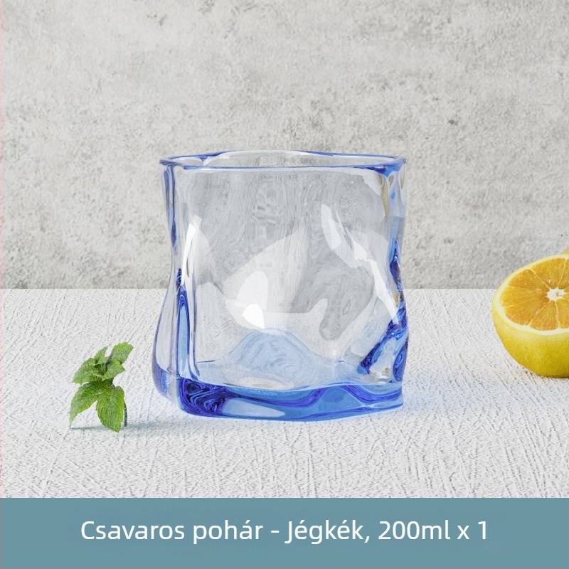 Hőálló üvegpohár szokatlan formával, fogantyú nélkül, italokhoz (sör, whisky és bor)